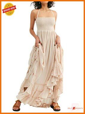 Boho Backless Maxi Dress with Halter Tie - Sleeveless Summer Casual
